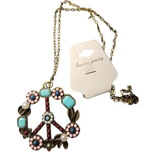 NWT - Peace Sign Pendant Necklace with Multicolor Accents
